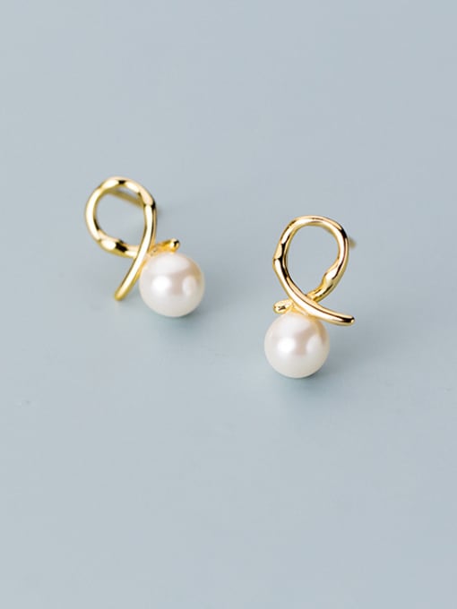 Rosh 925 Sterling Silver With Artificial Pearl  Simplistic Hollow Round Stud Earrings 1