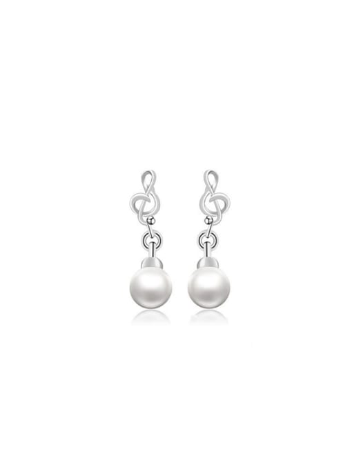 XP Copper Alloy White Gold Plated Fashion Musical Note Pearl stud Earring 0