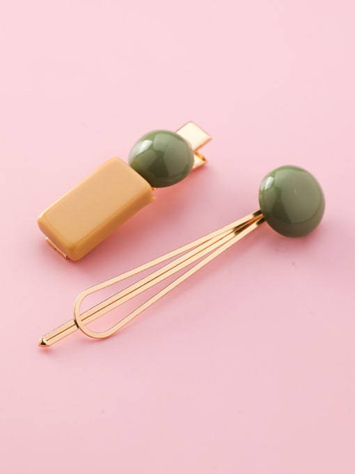 J Khaki Green (rectangular) Alloy With Rose Gold Plated Fashion Square Barrettes & Clips