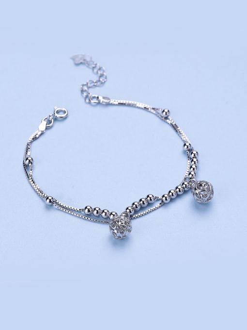 One Silver Hollow Ball Shaped Silver Bracelet 0