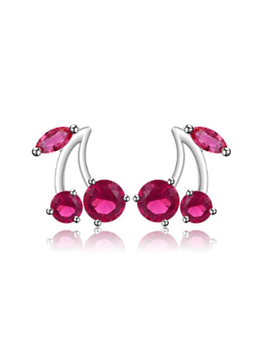 hot pink Fashion Little Cherry Zircon Stud Earrings