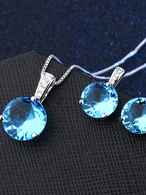 blue Copper With Glass stone Classic Round 2 Piece Jewelry Set
