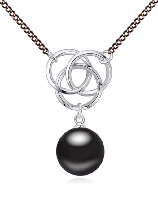 Black Fashion Double Color Plated Imitation Pearl Alloy Necklace