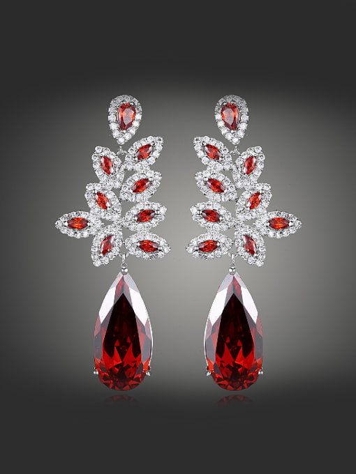 Red Retro Noble style Water Drop Zirconias Copper Drop Earrings