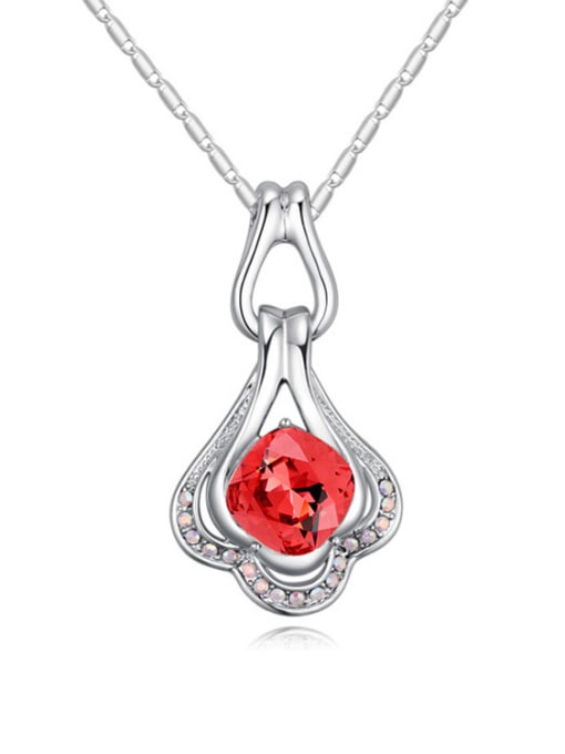 Red Simple austrian Crystals-covered Flowery Alloy Necklace