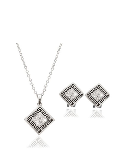 BESTIE Alloy White Gold Plated Fashion Square-shaped Two Pieces Jewelry Set 0