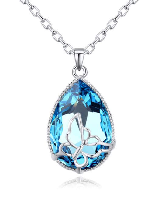 light blue Water Drop austrian Crystals Pendant Alloy Necklace