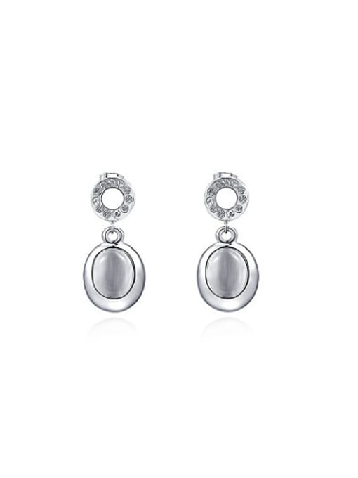 Platinum Fashion Oval Shaped Opal Drop Earrings