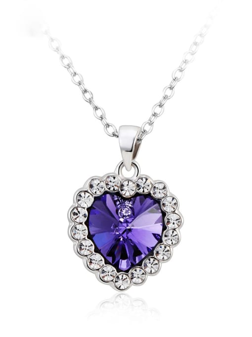 Platinum ,purple 18K White Gold Heart Shaped Crystal Necklace
