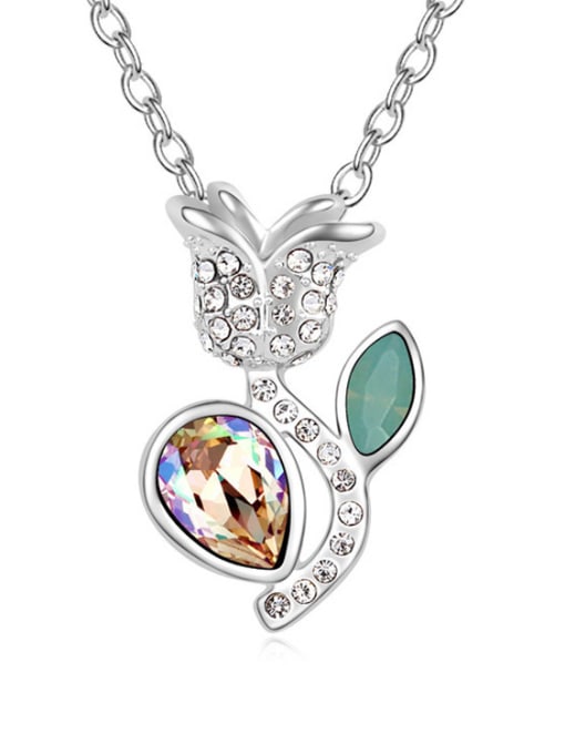 4 Personalized austrian Crystals-covered Flower Pendant Alloy Necklace