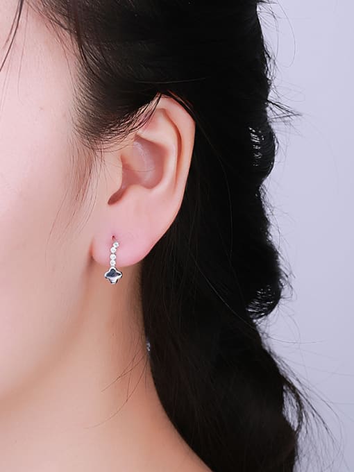 One Silver Flower Shaped Zircon Drop Earrings 1