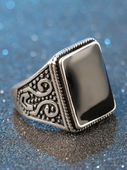 Gujin Retro style Black Resin stone Enamel Alloy Ring 2