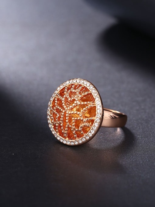 Rose Gold Exaggerated Rose Gold Plated Hollow Flower Pattern Rhinestone Ring