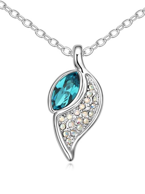 royal blue Fashion austrian Crystals Leaf Pendant Alloy Necklace