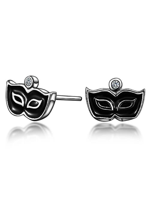 SANTIAGO Personalized Black Tiny Mask 925 Sterling Silver Stud Earrings 0