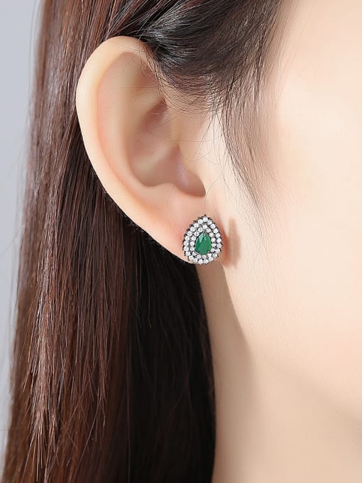 BLING SU Copper inlay AAA zircon drop shape multicolor earrings 1