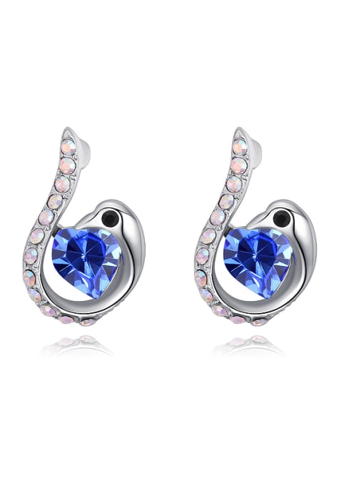 royal blue Fashion Heart austrian Crystals Swan Alloy Stud Earrings