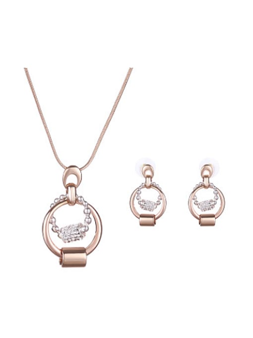 white Alloy Rose Gold Plated Fashion Rhinestones Round shaped Two Pieces Jewelry Set