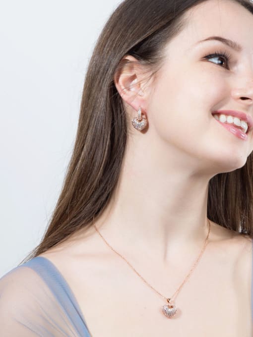 L.WIN Luxury Shine High-Quality Zircon heart love  Necklace Earrings 2 Piece jewelry set 1