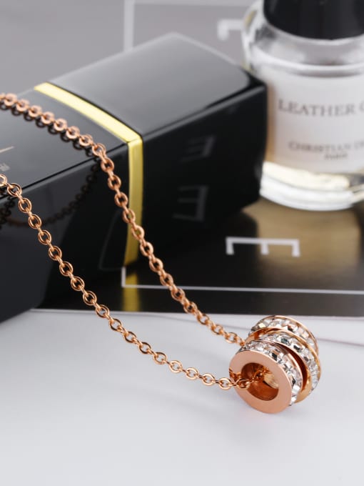 Open Sky Simple Three Rings Rhinestones Rose Gold Plated Necklace 2