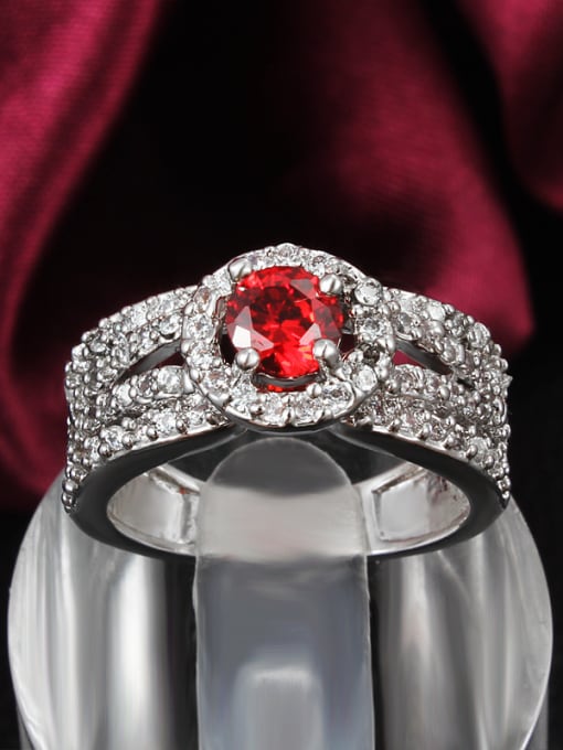 SANTIAGO Elegant Red Round Shaped Zircon Copper Ring 1