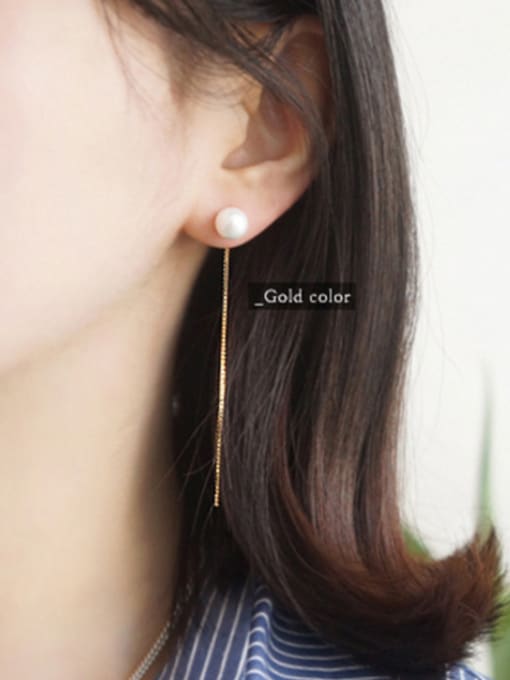DAKA Simple White Artificial Pearls Slim Line Silver Stud Earrings 1