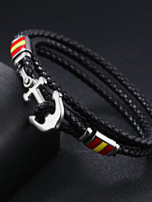 Open Sky Retro style Woven Artificial Leather Multi-band Bracelet 2