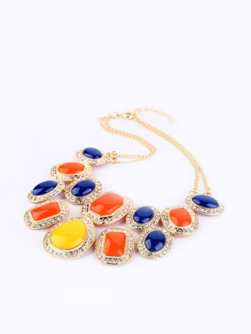 KM Color Oval Stones Double-layer Alloy Necklace 1