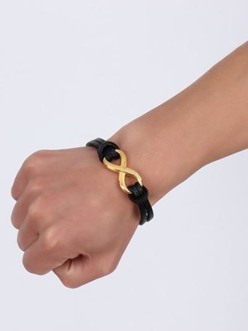 Golden Fashion Number Eight Shaped Artificial Leather Titanium Bracelet