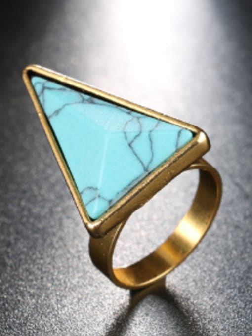 Gujin Gold Plated Triangle Turquoise stone Alloy Ring 3