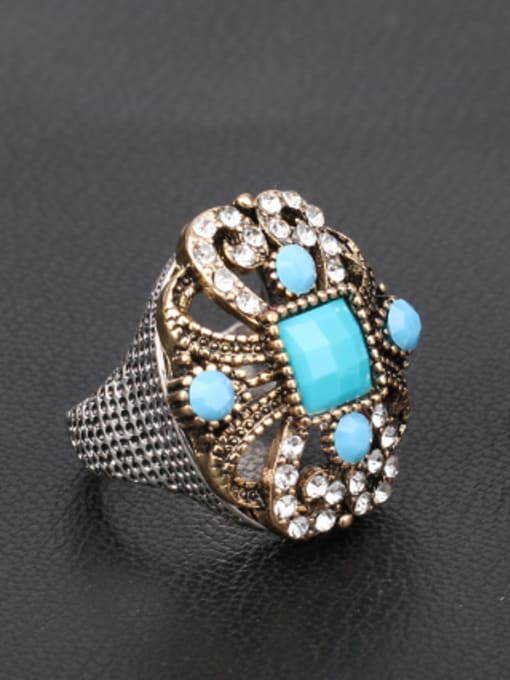 Gujin Retro style Ethnic Hollow Resin Crystals Alloy Ring 2