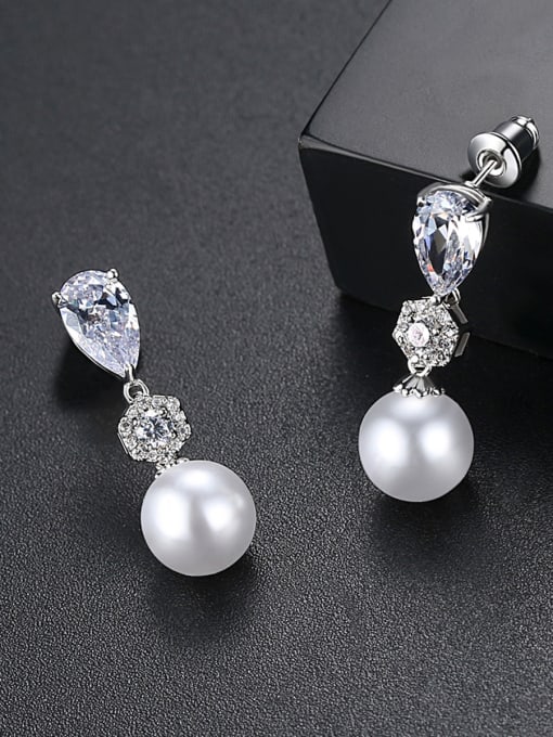 BLING SU Copper inlaid AAA zircon fashion pearl Earrings 2