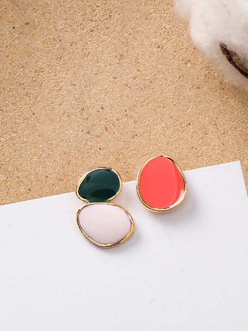 A Red Alloy With Rose Gold Plated Simplistic Asymmetry Oval Stud Earrings