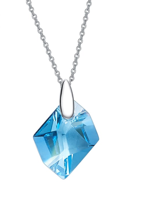 Blue Simple Irregular austrian Crystal Pendant 925 Silver Necklace