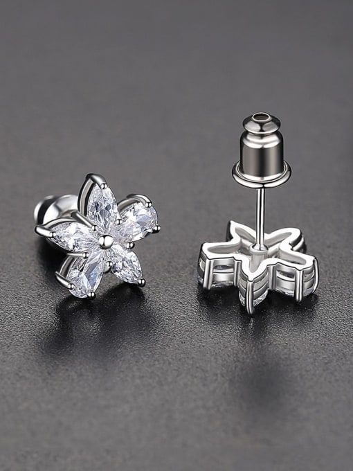 BLING SU Copper With Platinum Plated Cute Flower Stud Earrings 3