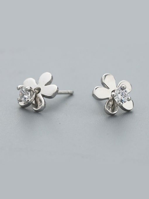 One Silver Exquisite Flower Shaped Zircon Earrings 0