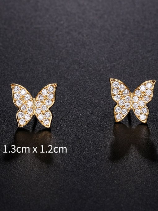 Champagne gold Copper With Cubic Zirconia Cute Butterfly Stud Earrings