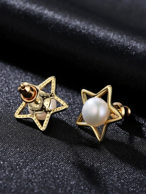 CCUI Sterling silver natural pearl fashion Pentagram star earrings 2