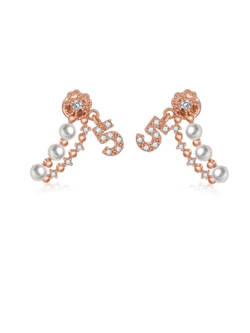 BLING SU Copper With Artificial Pearl Personality Monogrammed Drop Earrings 0