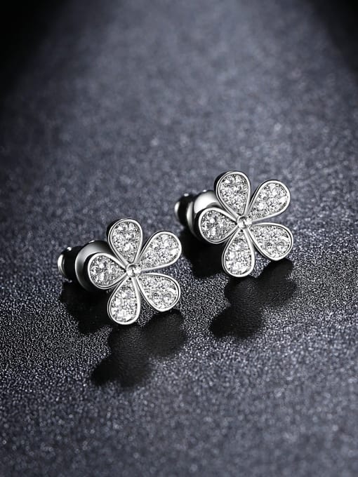 BLING SU Copper With 3A cubic zirconia Simplistic Flower Stud Earrings 2