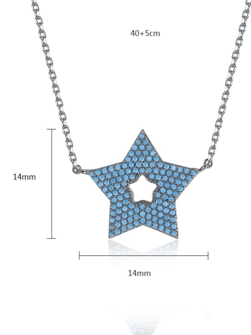 BLING SU Copper inlay AAA zircon blue five-pointed star necklace 2