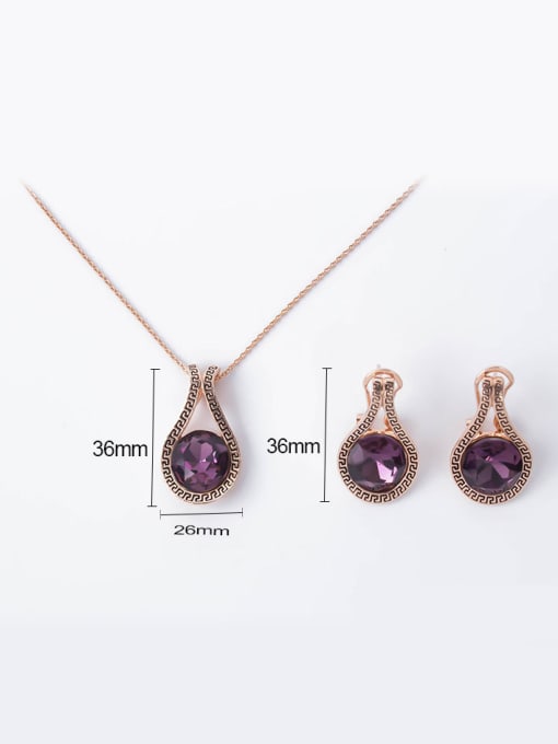BESTIE Alloy Rose Gold Plated Fashion Purple Stone Two Pieces Jewelry Set 3