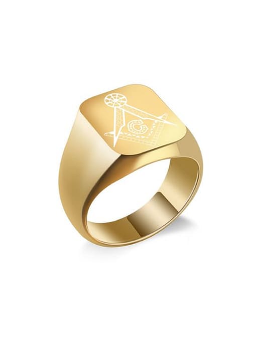 RANSSI Titanium Freemason Logo Square Signet Ring 0