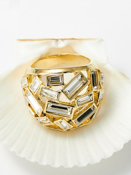 CEIDAI 18K Gold Plated Crystal Statement Ring 2