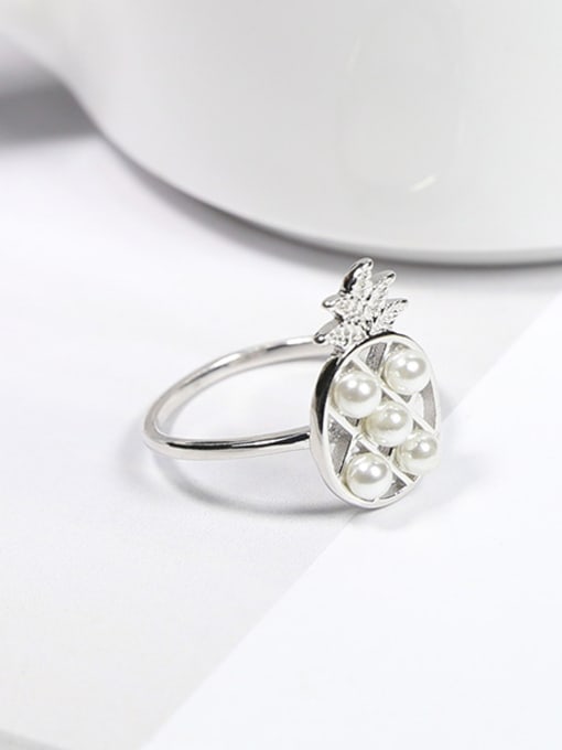Peng Yuan Personalized Tiny Pineapple White Imitation Pearls 925 Silver Ring 0
