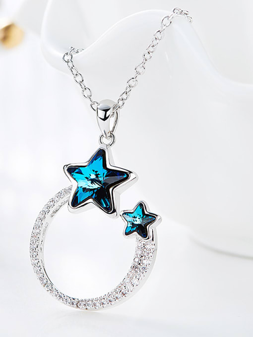 CEIDAI Fashion Hollow Round Star austrian Crystals Pendant Copper Necklace 2