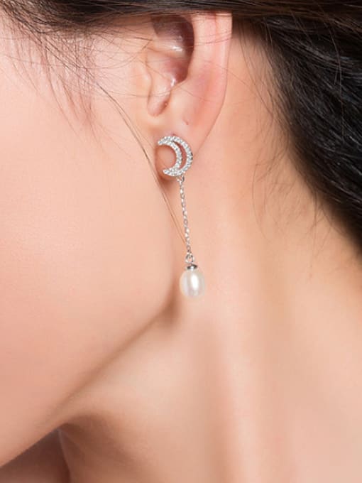 EVITA PERONI Moon Star Zircon Freshwater Pearl Stud threader earring 2