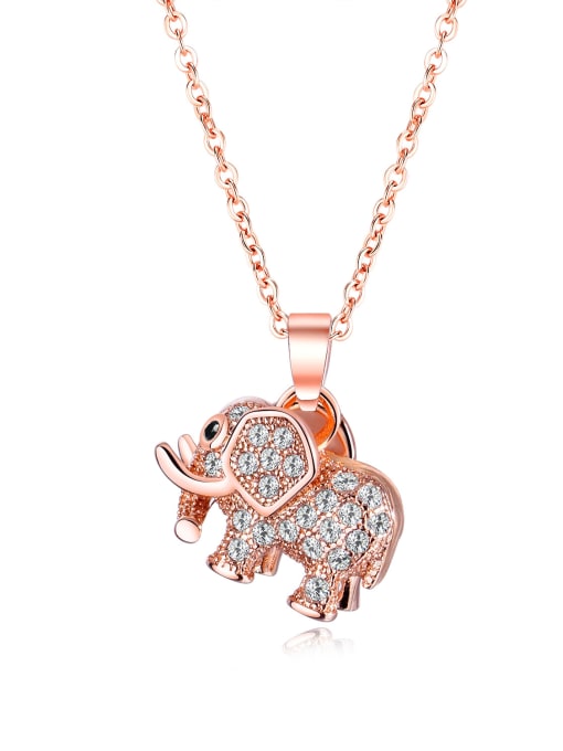 455-Rosegold Pendant Necklace Copper With Rose Gold Plated Cute Animal elephant Necklaces