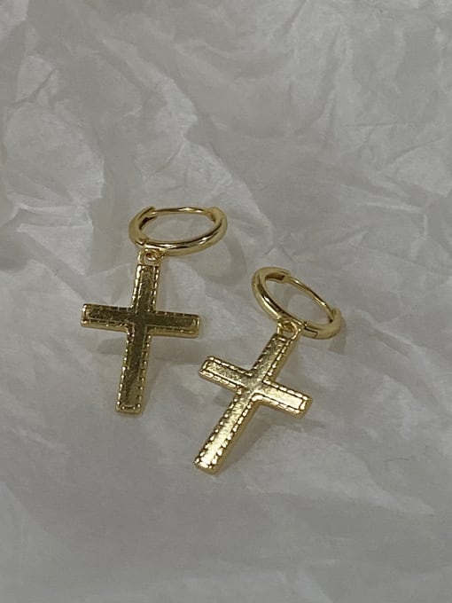 Boomer Cat 925 Sterling Silver With Gold Plated Simplistic Cross Clip On Earrings 0