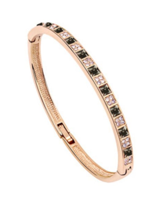QIANZI Simple Shiny austrian Crystals Alloy Rose Gold Plated Bangle 2